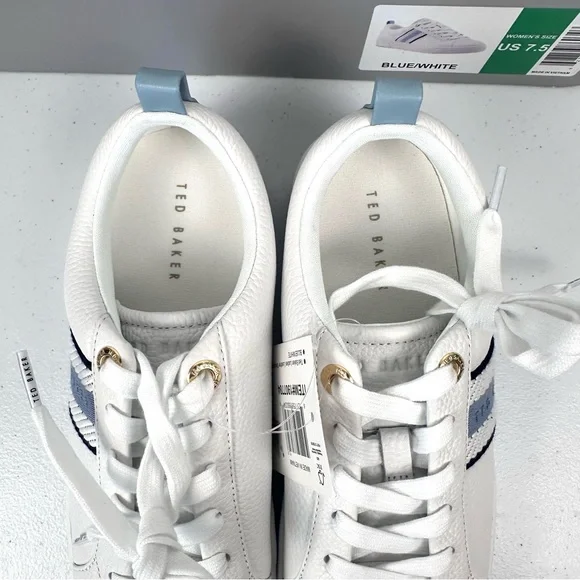 Ted Baker Bailey Icon Women’s 7.5 Classic Leather Tennis Shoe Blue Stripe New - Picture 9 of 13